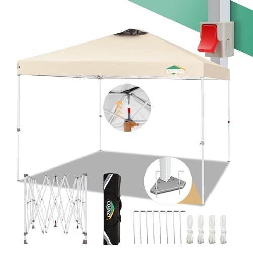 COBIZI Pavillon 3x3 Faltpavillon 3x3 wasserdicht stabil winterfest mit | Pop-Up Klicksystem | UV-Schutz 50+ | Partyzelt Garten Zelt klappbar 3x3m mit Lüftungsöffnung inkl. Tasche & 8X Erdspieße, Beige von cobizi