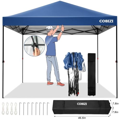 COBIZI Pavillon 3x3 Pop-up-Gartenpavillon, wasserdichtes Faltzelt, 3 x 3 m, für Markt, Messe, Festival, Camping, Garten, mit Tragetasche mit Rädern (Blau) von cobizi