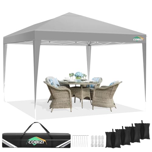 COBIZI Pavillon 3x3, Faltpavillon 3x3 Wasserdicht Stabil, Partyzelt 3x3 Gartenpavillon UV-Schutz 50+ Pavillion Klappbar 3x3m Pop up Pavillon mit 4 Sandsäcke für Camping, Strand, Familientreffen (Grau) von cobizi