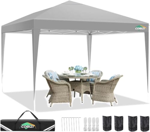 COBIZI Pavillon 3x3, Faltpavillon 3x3 Wasserdicht Stabil, Partyzelt 3x3 Gartenpavillon UV-Schutz 50+ Pavillion Klappbar 3x3m Pop up Pavillon mit 4 Sandsäcke für Camping, Strand, Familientreffen (Grau) von COBIZI