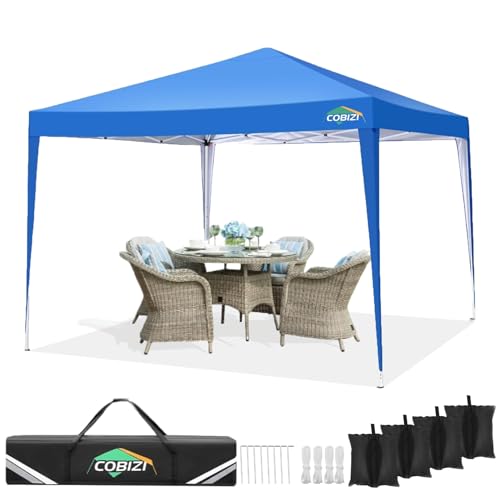 COBIZI Pavillon 3x3, Faltpavillon 3x3 Wasserdicht Stabil, Partyzelt 3x3 Gartenpavillon UV-Schutz 50+ Pavillion Klappbar 3x3m Pop up Pavillon mit 4 Sandsäcke für Camping, Strand, Familientreffen(Blau) von cobizi