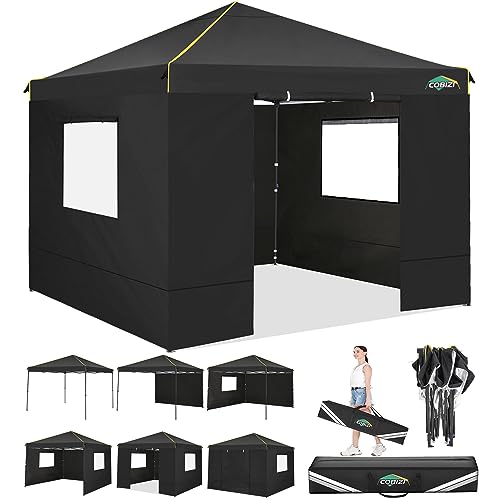 COBIZI Pavillon 3x3 Wasserdicht Stabil Faltpavillon 3x3 Profi mit 4 Seitenteilen Pop Up Pavillon Pavillon Faltbar UV-Schutz 50+ Partyzelt für Strand Hochzeit Camping（Schwarz） von cobizi