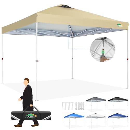 COBIZI Pavillon 3x3 Wasserdicht Stabil 3x3m Faltpavillon Partyzelt Gartenpavillon mit Entlüftung Höhenverstellbar UV Schutz 50+ Zelt für Outdoor Aktivitäten/Party/Märkte/Camping, Khaki von cobizi