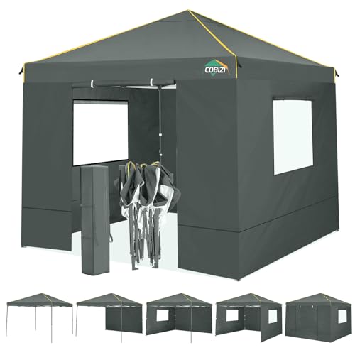 COBIZI Pavillon 3x3 Wasserdicht Stabil Winterfest, faltpavillon 3x3 mit 4 Seitenteilen, Mesh-Fenster gegen Insekten 100% wasserdicht und UV 50+ tragbares High-End Tragbarkeit Gartenpavillon, Grau von COBIZI