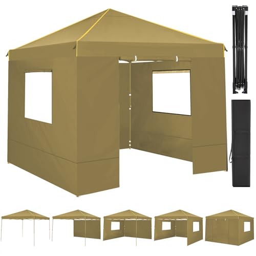 COBIZI Pavillon 3x3 Wasserdicht Stabil Winterfest, faltpavillon 3x3 mit 4 Seitenteilen, Mesh-Fenster gegen Insekten 100% wasserdicht und UV 50+ tragbares Tragbarkeit Gartenpavillon, Khaki von cobizi