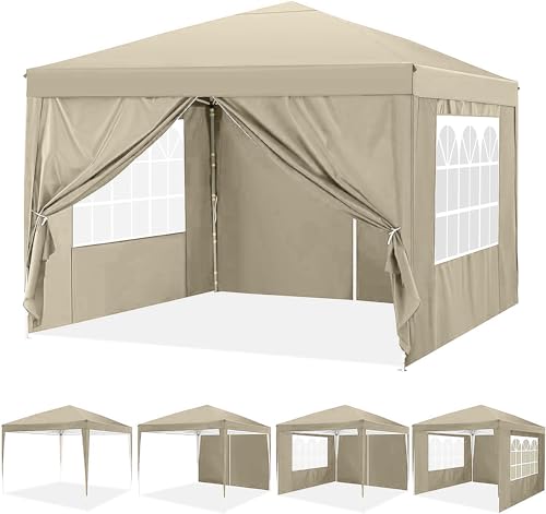 COBIZI Pavillon 3x3 Wasserdicht Stabil Winterfest Faltpavillon 3x3 Faltbar Zelt Gartenpavillon mit 4 Seitenteilen, Pop up Pavillion Klappbar 3x3m für Camping, Strand, Familientreffen (Khaki) von cobizi