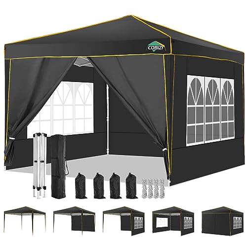 COBIZI Pavillon 3x3 Wasserdicht Stabil Winterfest Partyzelt, Faltpavillon 3x3 mit 4 Seitenteilen 3.0, 100% Wasserdicht und UV 50+ Tragbares High-End Tragbarkeit Gartenpavillon, Schwarz von cobizi