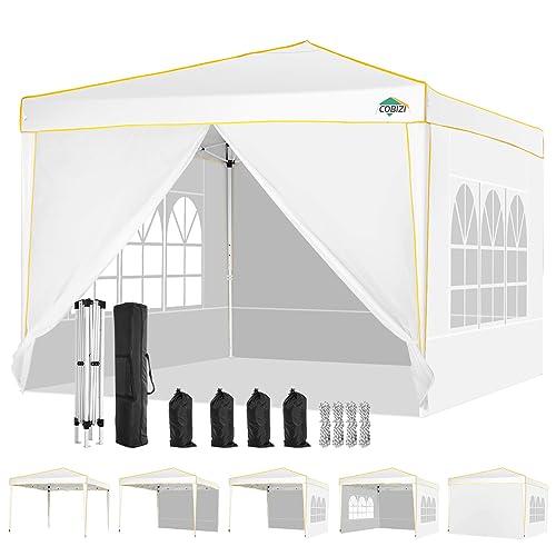 COBIZI Pavillon 3x3 Wasserdicht Stabil Winterfest Partyzelt, Faltpavillon 3x3 mit 4 Seitenteilen, 100% Wasserdicht und UV 50+ Tragbares High-End Tragbarkeit Gartenpavillon, Weiß von cobizi