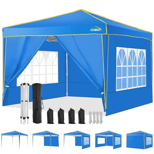 COBIZI Pavillon 3x3 Wasserdicht Stabil Winterfest Partyzelt, Faltpavillon 3x3 mit 4 Seitenteilen, 100% Wasserdicht und UV 55+ Tragbares High-End Tragbarkeit Gartenpavillon, Hellblau von cobizi