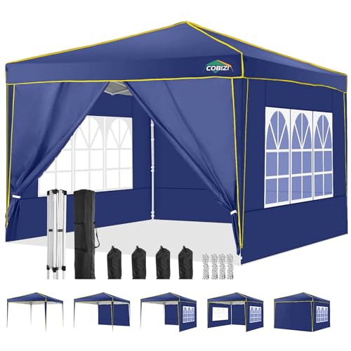 COBIZI Pavillon 3x3 Wasserdicht Stabil Winterfest Partyzelt, Faltpavillon 3x3 mit 4 Seitenteilen, 100% Wasserdicht und UV 55+ Tragbares High-End Tragbarkeit Gartenpavillon, Marineblau von cobizi