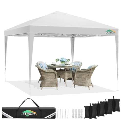 COBIZI Pavillon 3x3, Faltpavillon 3x3 Wasserdicht Stabil, Partyzelt 3x3 Gartenpavillon UV-Schutz 50+ Pavillion Klappbar 3x3m Pop up Pavillon mit 4 Sandsäcke für Camping, Strand, Familientreffen(Weiß) von cobizi