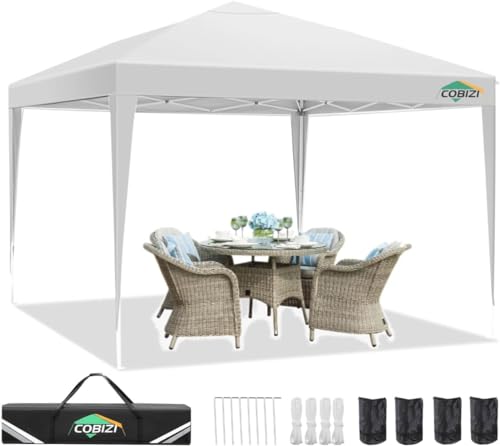 COBIZI Pavillon, Faltpavillon 3x3 Wasserdicht Stabil, Partyzelt 3x3 Gartenpavillon UV-Schutz 50+ Pavillion Klappbar 3x3m Pop up Pavillon mit 4 Sandsäcke für Camping, Strand, Familientreffen(Weiß) von COBIZI