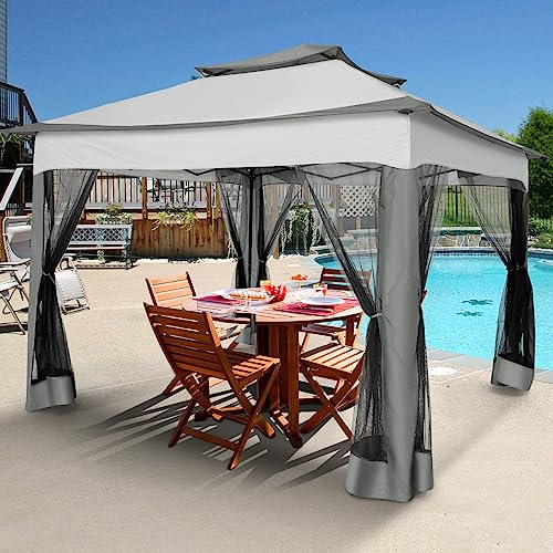 COBIZI Pavillon 3x3 m Wasserdicht Gartenpavillon Stabil, Faltpavillon mit Moskitonetz Überdachung Terrasse Pop Up Pavillon Wetterfest Gartenlaube UV-Schutz 50+ für Hinterhof von cobizi