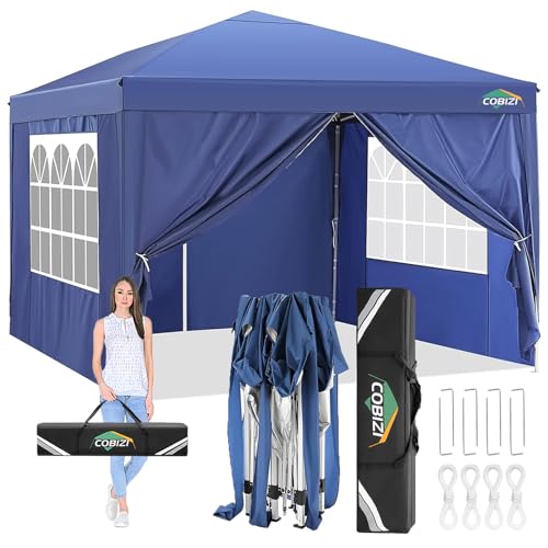 COBIZI Pavillon 3x3 Wasserdicht Faltpavillon mit 4 Seitenteilen Freiluft Faltpavillon Stabile UV-Schutz 50+ Pop Up Gartenpavillon Partyzelt für Freien, Garten, Party, Hochzeit, Markt (3x3m Blau) von cobizi