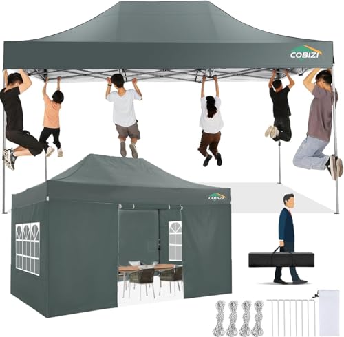 COBIZI Pavillon 3x4,5 Faltpavillon Wasserdicht Stabil Winterfest mit 4 seitenwänden, Partyzelt Das Spitzdach Gartenpavillon Outdoor Faltbar UV-Schutz, Grau von COBIZI