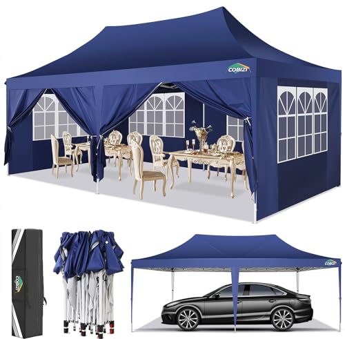 COBIZI Pavillon 3x6, Faltpavillon 3x6 Wasserdicht Stabil Winterfest, Sofort aufklappbare Vordächer Gartenzelt mit 6 Seitenteilen, Blau von cobizi