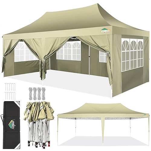 COBIZI Pavillon 3x6, Faltpavillon 3x6 Wasserdicht Stabil Winterfest, Sofort aufklappbare Vordächer Outdoor Gartenzelt mit 6 Seitenteilen, für Party Garten Festival, Khaki von cobizi