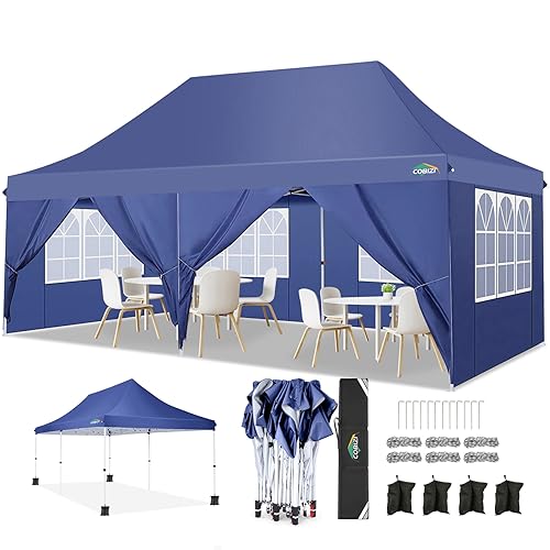 COBIZI Pavillon 3x6,Faltpavillon 3x6 Wasserdicht Stabil, Partyzelt mit 6 Seitenwänden, Upgrade-Hochdach und Tragetasche, Outdoor Pop Up Gartenpavillon für Fest, Hochzeit, Picknick, Markt, UV 50+ von cobizi