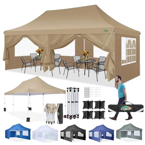 COBIZI Pavillon 3x6,Faltpavillon 3x6 Wasserdicht Stabil, Partyzelt mit 6 Seitenwänden, Upgrade-Hochdach und Tragetasche, Outdoor Pop Up Gartenpavillon für Fest, Hochzeit, Picknick, Markt, UV 50+ von cobizi