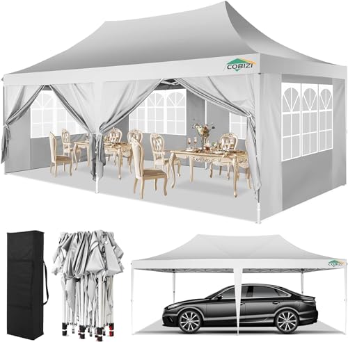 COBIZI Pavillon 3x6,Faltpavillon 3x6 Wasserdicht Stabil Winterfest, Sofort aufklappbare Vordächer Outdoor Gartenzelt mit 6 Seitenteilen, für Party Garten Festival, Weiß von cobizi