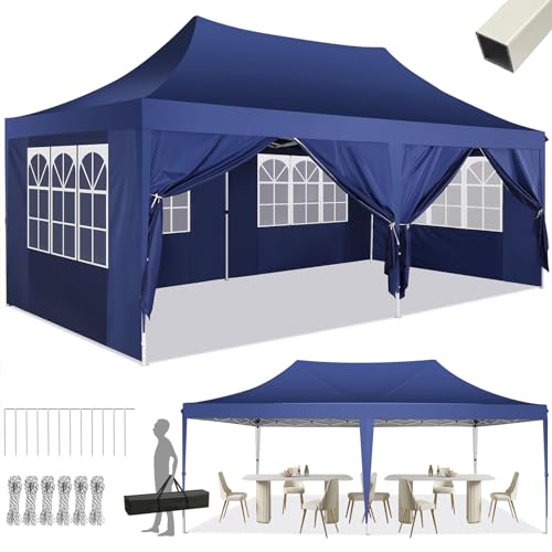 COBIZI Pavillon 3x6 Faltpavillon 3x6 Wasserdicht Stabil mit 6 Seitenteilen Gartenlauben Partyzelt Gartenpavillon für Hochzeiten Pavillon für Garten, Party, Festival, Blau von cobizi