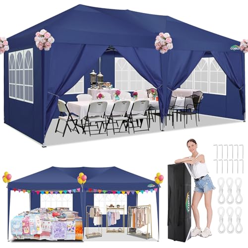 COBIZI Pavillon 3x6 Wasserdicht Faltpavillon mit 6 Seitenteilen Freiluft Faltpavillon Stabile UV-Schutz 50+ Pop Up Gartenpavillon Partyzelt für Freien, Garten, Party, Hochzeit, Markt (3x6m Marineblau) von cobizi