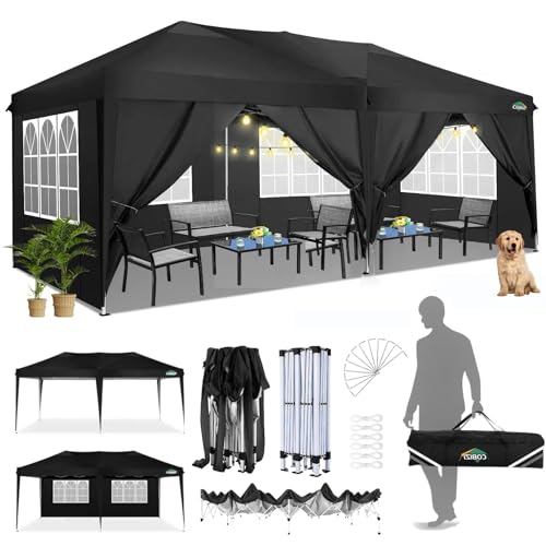 COBIZI Faltpavillon 3x6 Pavillon 3x6 wasserdicht stabil Winterfest UV-Schutz Partyzelt 3x6m mit 6 Seitenwänden Pop up Zelt Gartenpavillon inkl. Tasche für Hochzeit Festival Event Picknick, Schwarz von cobizi