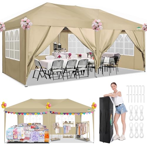 COBIZI Pavillon 3x6 Wasserdicht Faltpavillon mit 6 Seitenteilen Freiluft Faltpavillon Stabile UV-Schutz 50+ Pop Up Gartenpavillon Partyzelt für Freien, Garten, Party, Hochzeit, Markt (3x6m Khaki) von cobizi