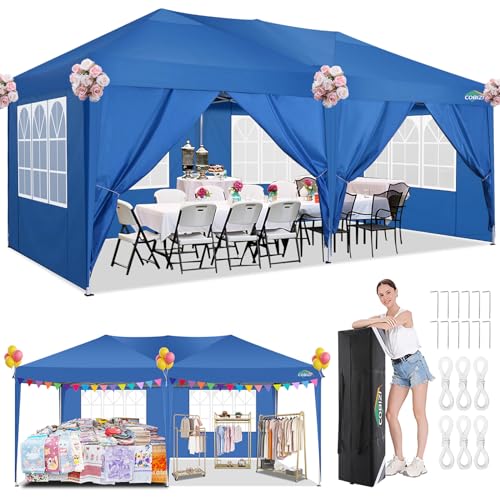 COBIZI Pavillon 3x6 Wasserdicht Faltpavillon mit 6 Seitenteilen Freiluft Faltpavillon Stabile UV-Schutz 50+ Pop Up Gartenpavillon Partyzelt für Freien, Garten, Party, Hochzeit, Markt (3x6m Blau) von cobizi