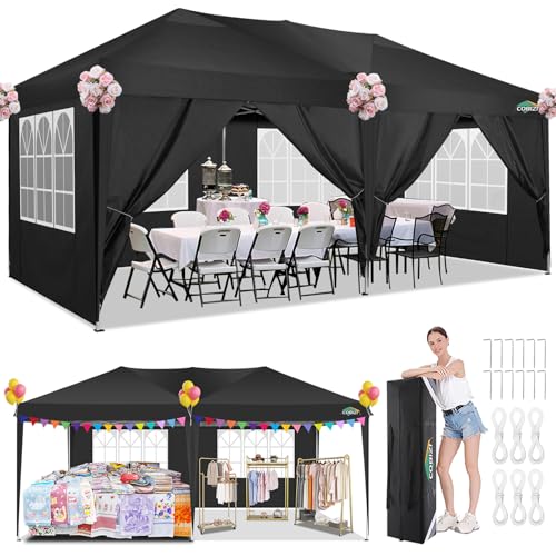 COBIZI Pavillon 3x6 Wasserdicht Faltpavillon mit 6 Seitenteilen Freiluft Faltpavillon Stabile UV-Schutz 50+ Pop Up Gartenpavillon Partyzelt für Freien, Garten, Party, Hochzeit, Markt (3x6m Schwarz) von cobizi