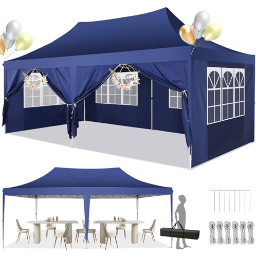 COBIZI Pavillon 3x6m, Faltpavillon 3x6 Wasserdicht Stabil mit 6 Seitenteilen Partyzelt Pop Up Camping Pavillon Gartenzelt Gartenpavillon für Garten, Party, Festival, Hochzeit, UV-Schutz, Blau von cobizi