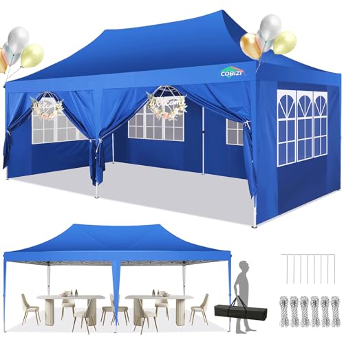 COBIZI Pavillon 3x6m, Faltpavillon 3x6 Wasserdicht Stabil mit 6 Seitenteilen Partyzelt Pop Up Camping Pavillon Gartenzelt Gartenpavillon für Garten, Party, Festival, Hochzeit, UV-Schutz, Kobaltblau von cobizi