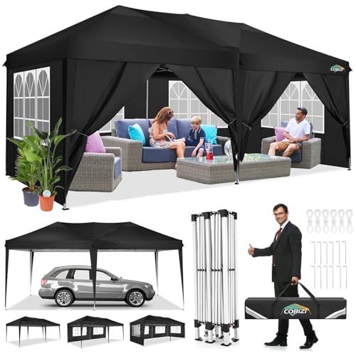 COBIZI Pavillon 3x6m Wasserdicht Faltpavillon 3x6m mit 6 Seitenwänden Pop-up Zelt Outdoor Garden Schwerlast Hochleistungs-Pavillon, 210D wasserdichte Abdeckung(3x6m, Schwarz) von cobizi