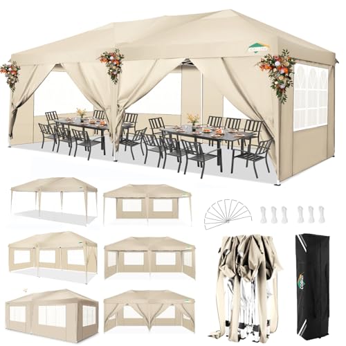 COBIZI Faltpavillon 3x6 Pavillon wasserdicht Winterfest, Pop Up Pavillon Klappbar 3x6 Zelt mit 6 Seitenwnden|3 Höhenverstellbar|UV-Schutz|Gardenpavillon Partyzelt 3x6 für Markt, Freien Event, Khaki von cobizi