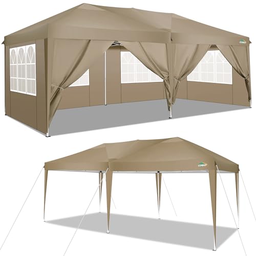 COBIZI Pavillon 3x6m Wasserdicht Stabil,Outdoor Partyzelt 3 x 6m mit 6 Seitenwänden Anti-UV Gartenpavillon Pop Up Camping Pavillon für Hochzeiten,Freien, Garten, Party,Markt,Khaki von cobizi