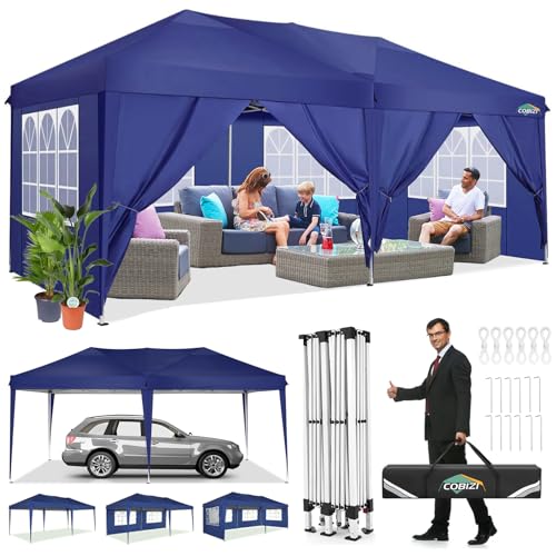 COBIZI Pavillon 3x6m Wasserdicht mit 6 Seitenwänden Pop-Up Anti UV Gartenfesten Faltpavillon Schwerlast 3 höhenverstellbar leicht zusammenzubauen für Festival Garten Party(3x6m,Marineblau) von cobizi