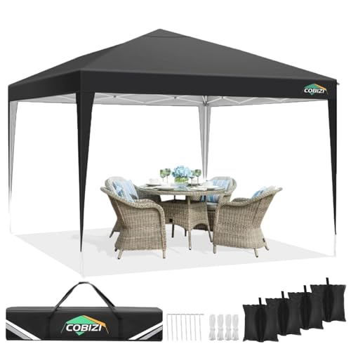 COBIZI Pavillon 3x3,Faltpavillon 3x3 Wasserdicht Stabil,Partyzelt 3x3 Gartenpavillon UV-Schutz 50+ Pavillion Klappbar 3x3m Pop up Pavillon mit 4 Sandsäcke für Camping, Strand, Familientreffen(Schwarz) von cobizi