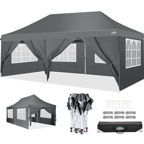 COBIZI Pavillon Partyzelt 3x6 wasserdicht stabil, Faltpavillon 3x6m mit 6 Seitenwänden, Upgrade-Hochdach und Tragetasche, Gartenpavillon für Party im Freien, Hochzeiten, Fest, UV 50+,Grau von cobizi