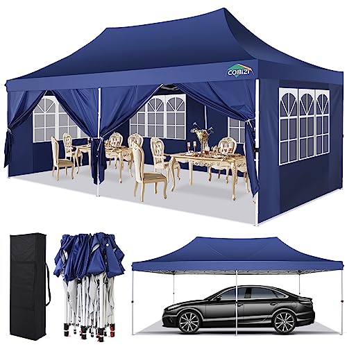 COBIZI Pavillon partyzelt 3x6 wasserdicht stabil Winterfest,Pop-Up faltpavillion Kommerzielle sofort aufklappbare Vordächer Outdoor Gartenzelt mit 6 Seitenteilen für Gartenparty Festival,blau von cobizi