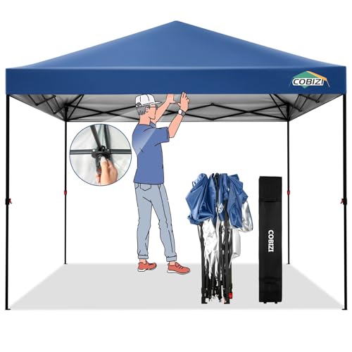 COBIZI faltpavillon pavillon 3x3 wasserdicht stabil Winterfest faltzelt 2.0, partyzelt pop up pavillon klappbar 3x3m Garten Zelt mit Rolltasche,One Push gartenpavillon（3x3 Blau） von cobizi