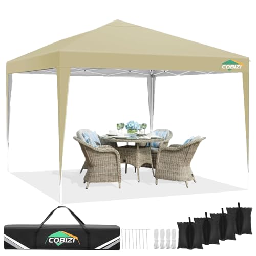 COBIZI Pavillon 3x3,Faltpavillon 3x3 Wasserdicht Stabil, Partyzelt 3x3 Gartenpavillon UV-Schutz 50+ Pavillion Klappbar 3x3m Pop up Pavillon mit 4 Sandsäcke für Camping, Strand, Familientreffen(Khaki) von cobizi