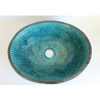 Handgefertigt Keramik Waschbecken Türkis Fisch-Skala Tischplatte Becken von coceramicsstudio