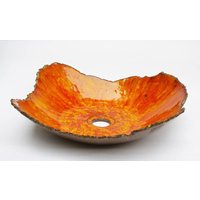 Handgefertigte Keramik Tischplatte Spülbecken Feurige Orange Glasur von coceramicsstudio