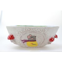 Handgefertigtes Waldtier Waschbecken Pilz Igel Maus Waschbecken von coceramicsstudio