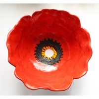 Roter Mohn Blumenspüle, Tischplatte Waschbecken, Bad Handgemachte Keramik Auf Bestellung Gefertigt von coceramicsstudio