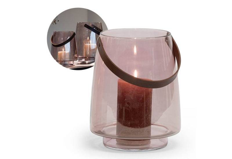 coco+cozy Bodenwindlicht Windlicht Linnea L/L Ø 22,5x28cm, mundgeblasenes Glas, mundgeblasen, Designobjekt, Henkel aus Leder von coco+cozy