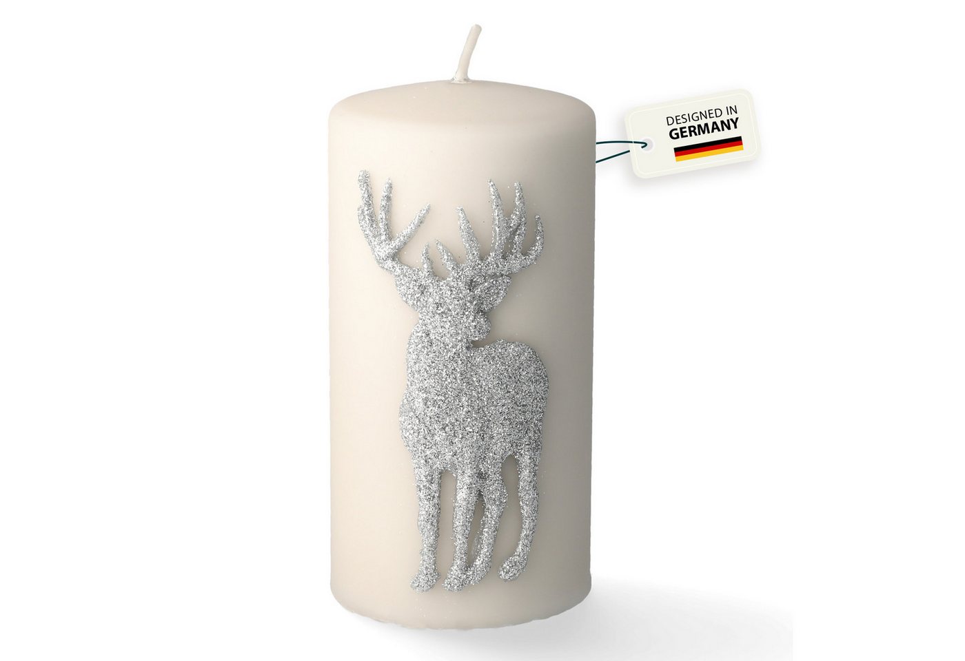 coco+cozy Stumpenkerze Rensdyr mit Hirsch Motiv - Ø 7cm x 14cm, 84 h Brenndauer, silber coco+cozy Stumpenkerze Rensdyr mit Hirsch Motiv - Ø 7cm x 14cm, 84 h Brenndauer, silber von coco+cozy