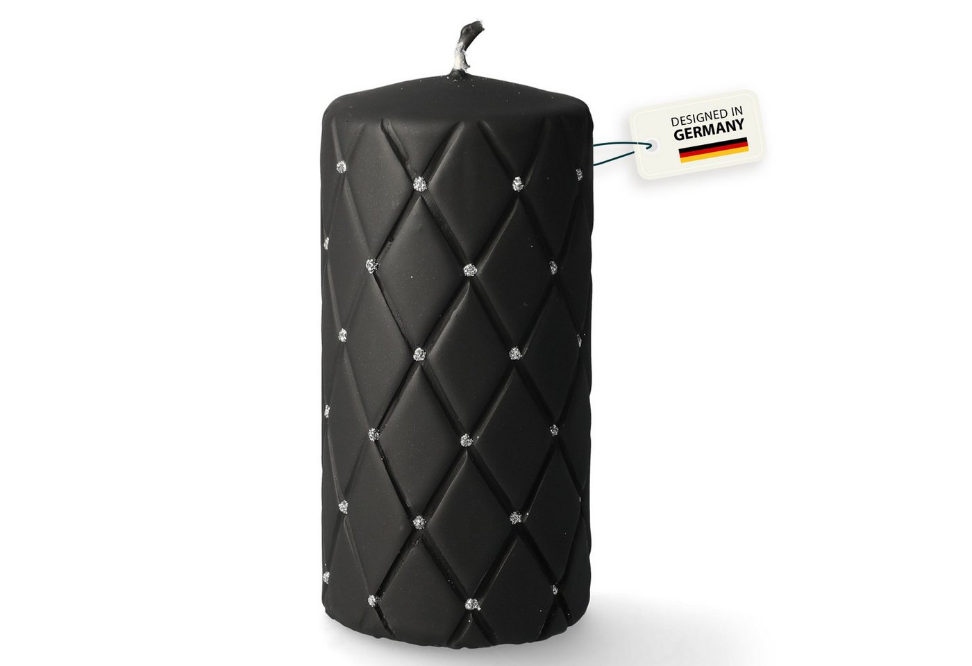 coco+cozy Stumpenkerze Tosca mit Diamant-Optik Ø 7cm x 14cm, 84 h Brenndauer, schwarz von coco+cozy