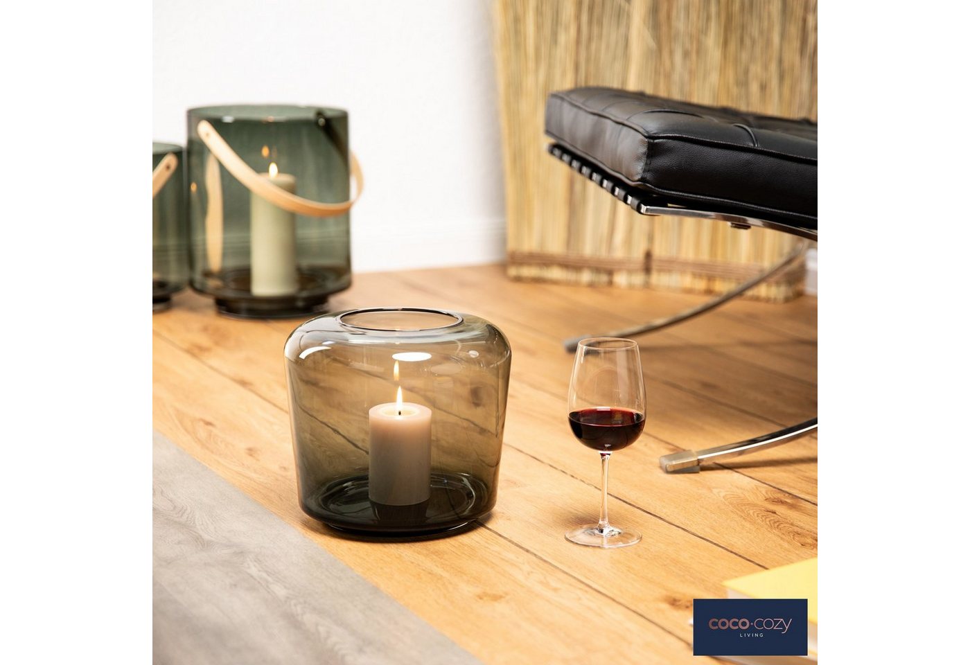coco+cozy Windlicht Granada Ø 25,5x23cm, Glas (Rauchglas), mundgeblasen, Designobjekt von coco+cozy