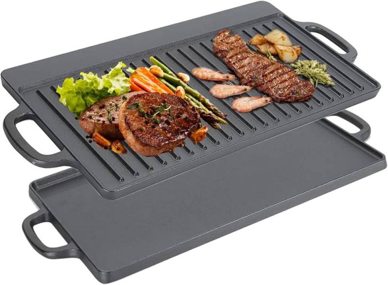 cocosity Bratpfanne Antihaftbeschichtete Grillpfanne aus Gusseisen, beidseitiges Kochen, Gusseisen, Kompatibel mit Induktionsherden, Gasherden, Backöfen und hat Griffe von cocosity
